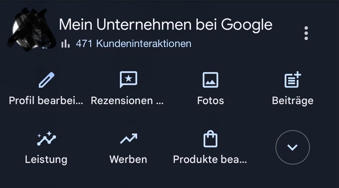 Google Unternehmensprofil Dashboard mit 471 Kundeninteraktionen